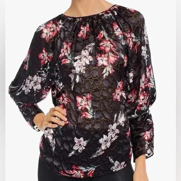 Rebecca Taylor Noha Floral Silk Blend Velvet Burnout Blouse Top Size 00 XXS - Picture 3 of 6
